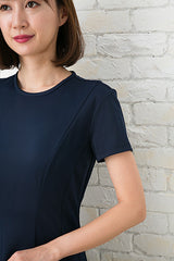 [再入荷]ノラガードナーNora Gardnerラウンドネック半袖マットジャージーワンピース（ドレス）Nina/ネイビー（紺）