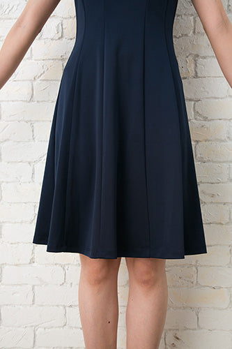 [再入荷]ノラガードナーNora Gardnerラウンドネック半袖マットジャージーワンピース（ドレス）Nina/ネイビー（紺）