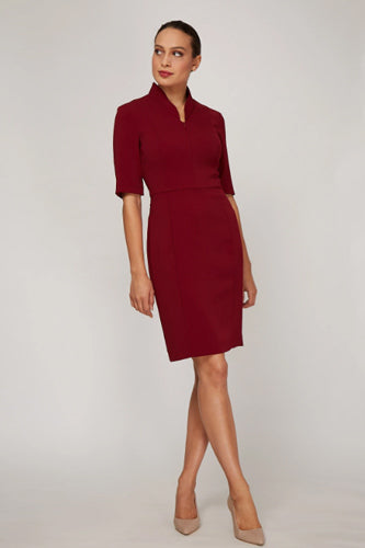 [予約販売]ノラガードナーNora Gardner五分袖無地ワンピース（ドレス）SLEEVED EVELYN DRESS / ボルドー
