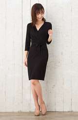 ノラガードナーNora Gardnerラップ風無地ワンピース（ドレス）Leyla Dress/Black/黒