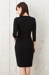 ノラガードナーNora Gardnerラップ風無地ワンピース（ドレス）Leyla Dress/Black/黒